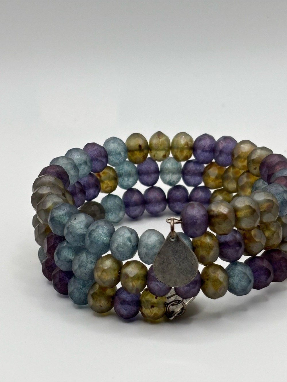 Multicolor Beaded Coil Bracelet with Teardrop Charms